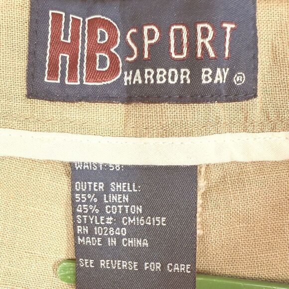 HB Harbor Bay Sport Mens Chino Shorts Size 58x8.5 Tan Linen Cotton Pleated - Picture 4 of 9